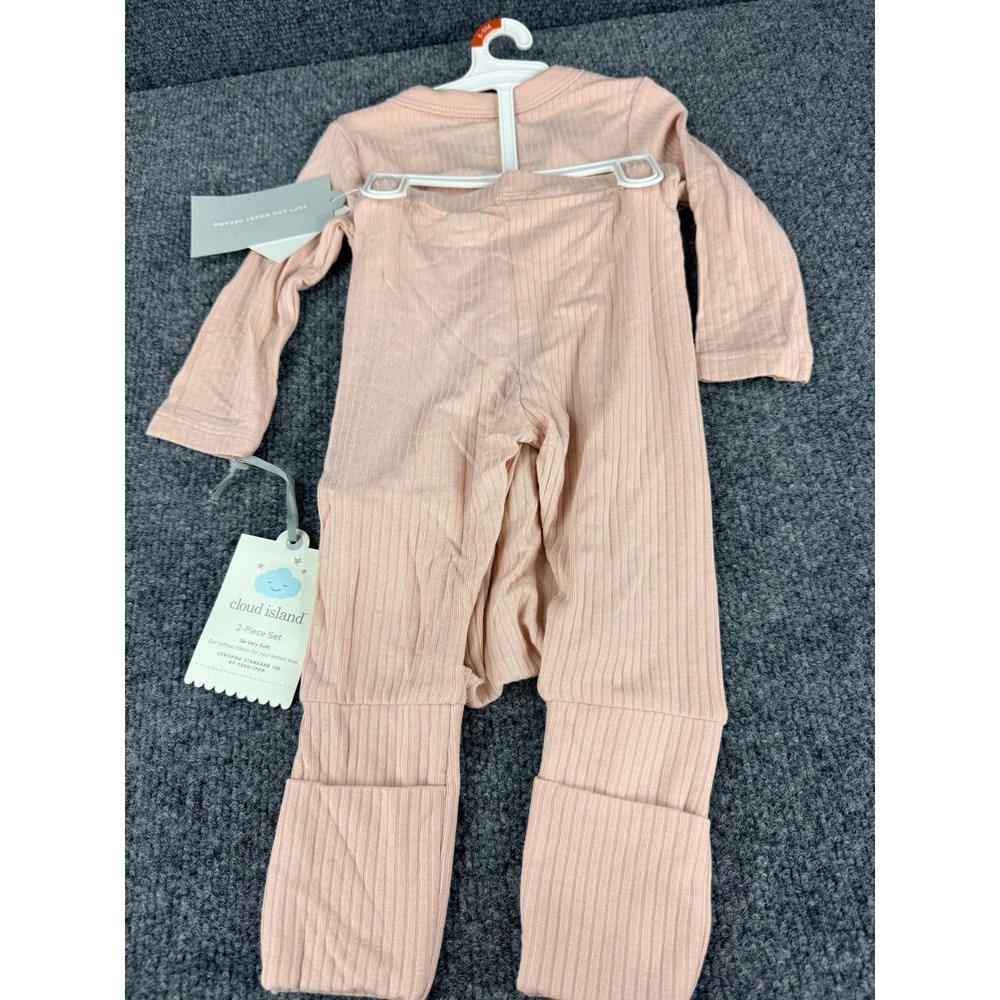 Cloud Island Baby Pink Ribbed 2-Piece Bodysuit and Convertible Footie Pants 6-9M